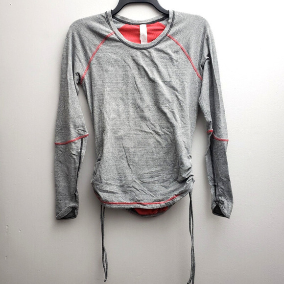 Lucy Women Active Fitted Top MED Gray Pink Cinched Sides Mesh Back Long Sleeves - Picture 1 of 4